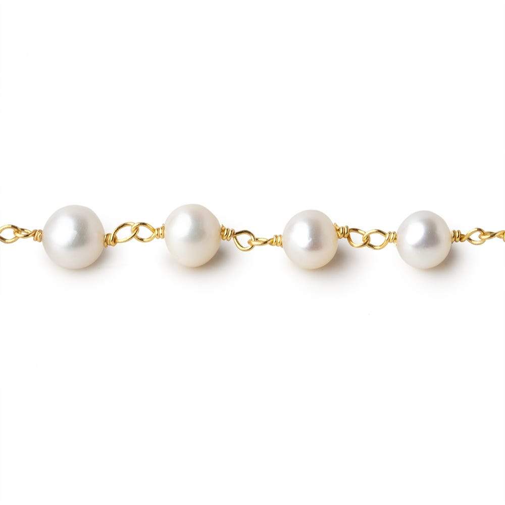 7x5mm Off White Side Drilled Oval Pearl Vermeil Chain by the foot 28 pieces - Beadsofcambay.com