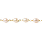 7x5mm Salmon Pink Oval Freshwater Pearl Vermeil Chain by the foot 25 pearls - Beadsofcambay.com