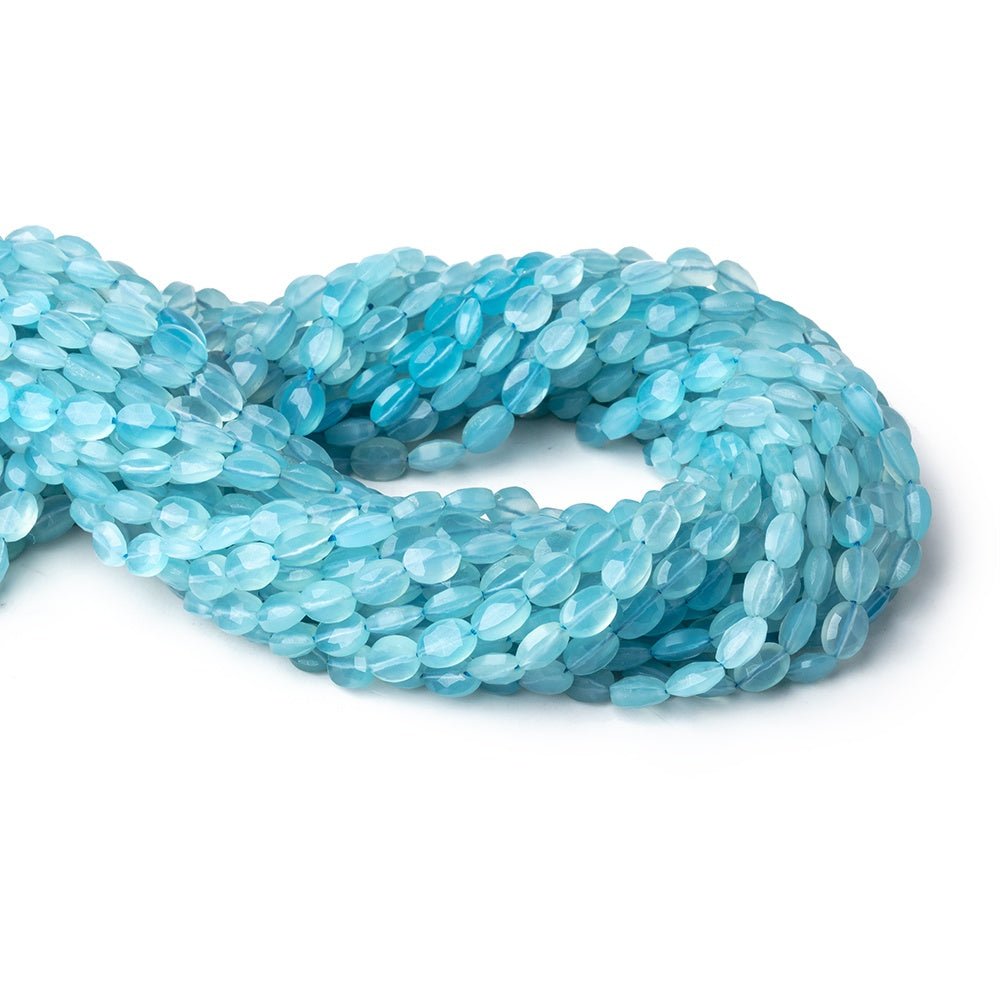 7x5mm Santorini Blue Chalcedony faceted oval beads 13.5 inch 46 pieces - Beadsofcambay.com