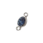 7x5mm Silver .925 Bezel Mystic Aegean Blue Drusy Oval Connector 1 piece - Beadsofcambay.com