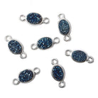 7x5mm Silver .925 Bezel Mystic Aegean Blue Drusy Oval Connector 1 piece - Beadsofcambay.com