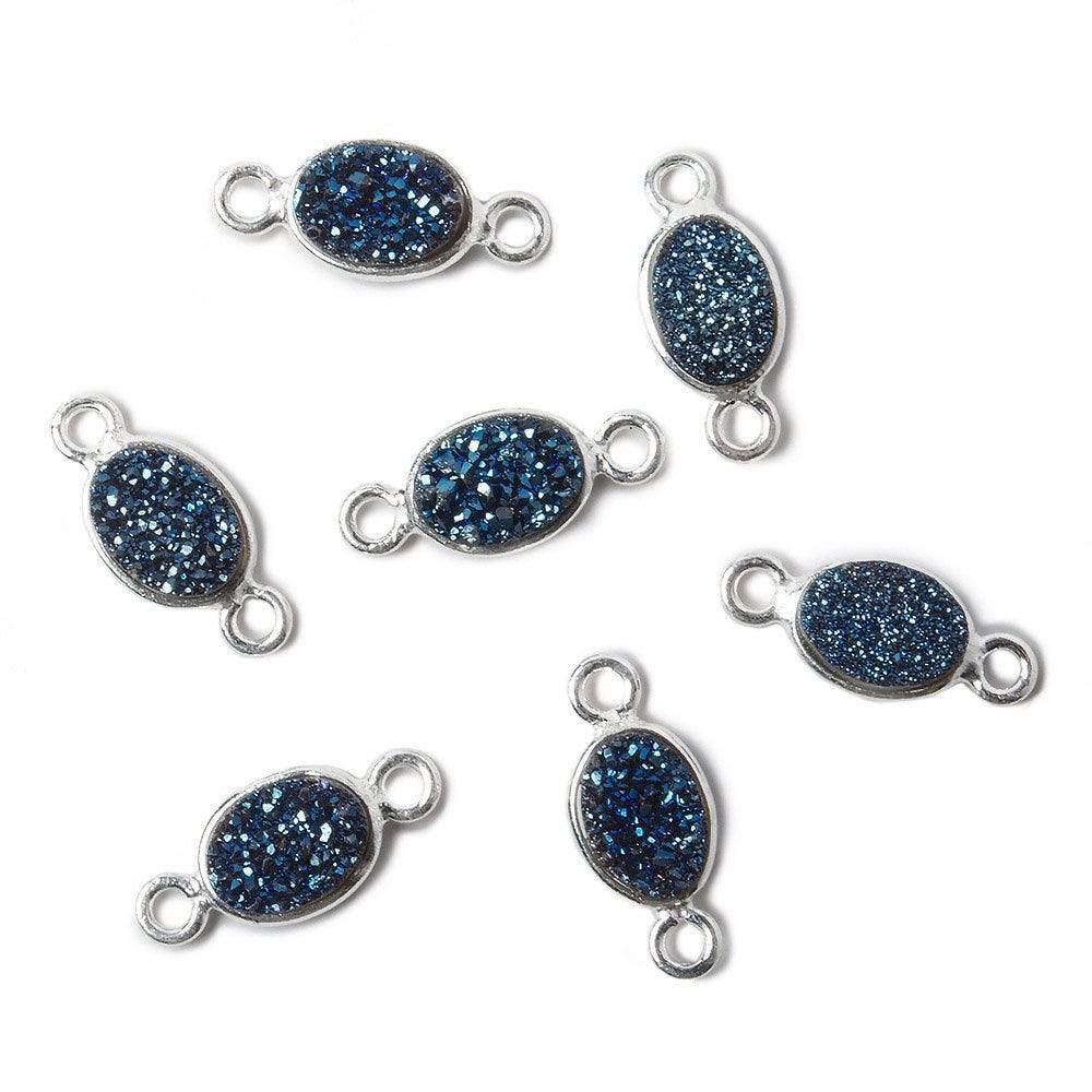 7x5mm Silver .925 Bezel Mystic Aegean Blue Drusy Oval Connector 1 piece - Beadsofcambay.com