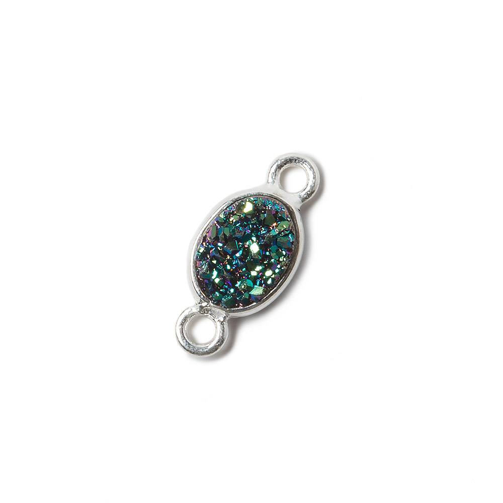 7x5mm Silver .925 Bezel Mystic Mermaid Green Drusy Oval Connector 1 piece - Beadsofcambay.com