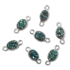 7x5mm Silver .925 Bezel Mystic Mermaid Green Drusy Oval Connector 1 piece - Beadsofcambay.com