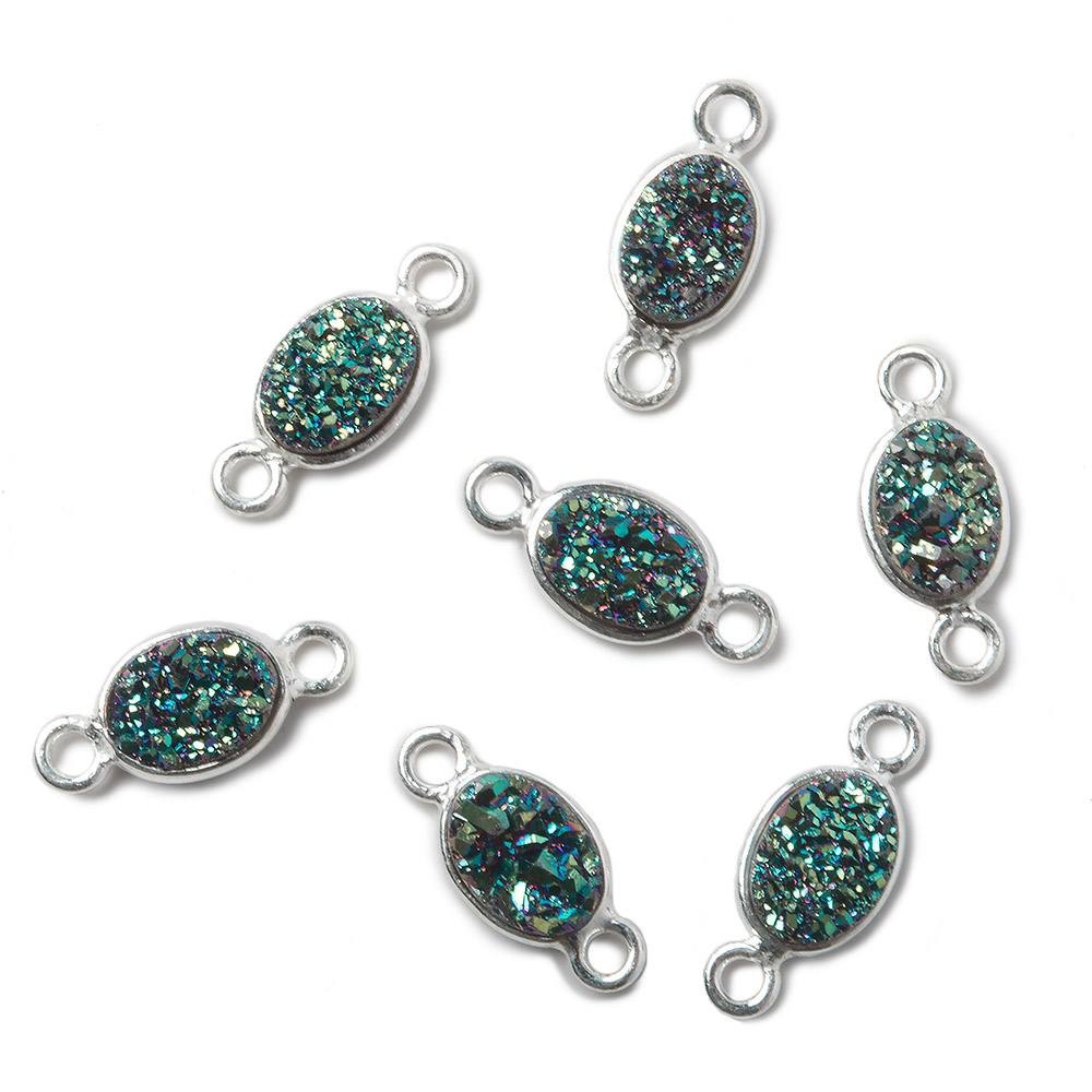 7x5mm Silver .925 Bezel Mystic Mermaid Green Drusy Oval Connector 1 piece - Beadsofcambay.com
