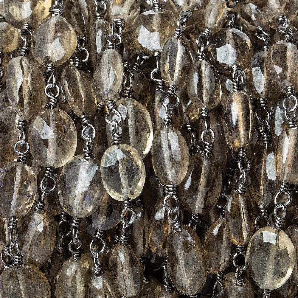 7x5mm Smoky Quartz faceted oval Black Gold Chain by the foot 23 beads - Beadsofcambay.com