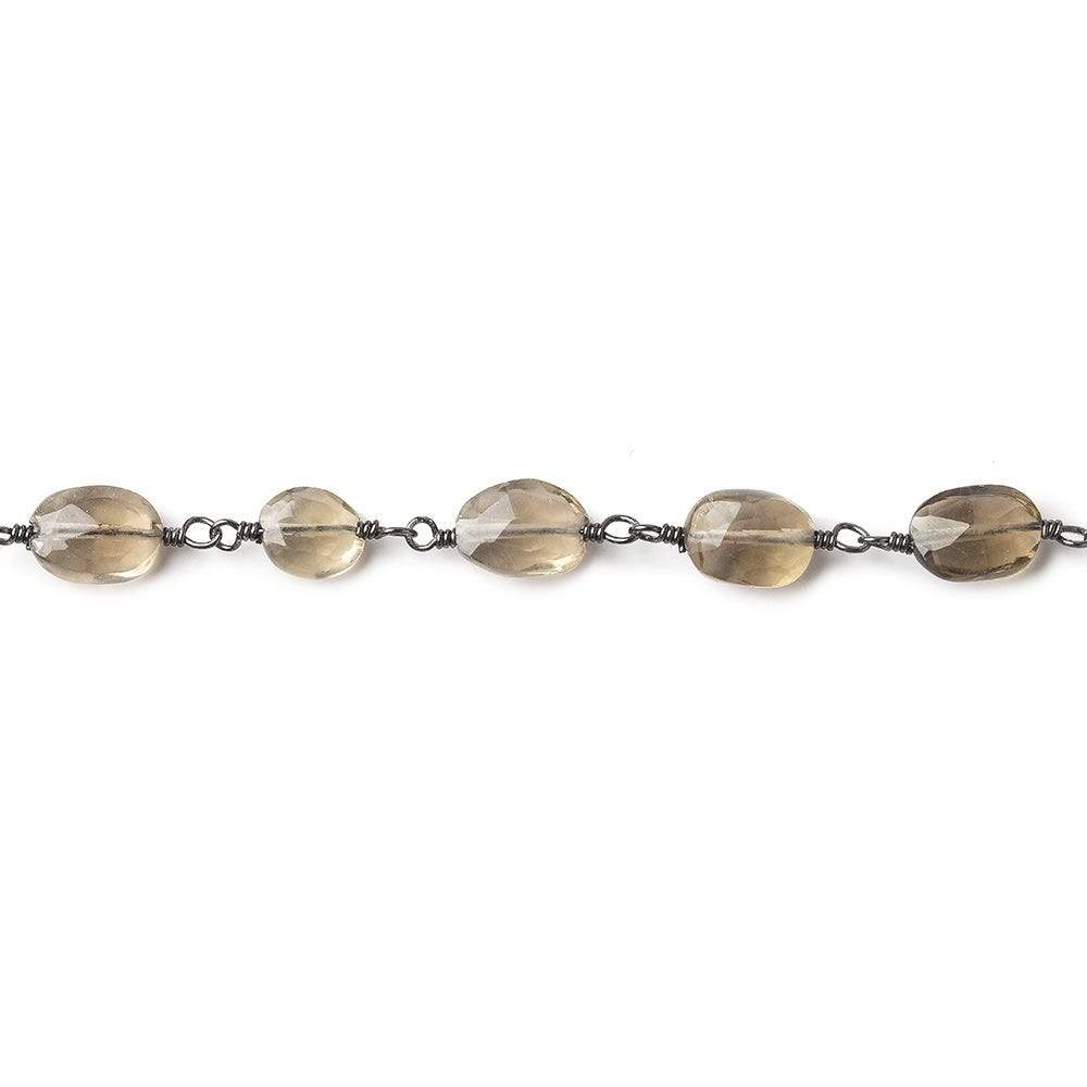 7x5mm Smoky Quartz faceted oval Black Gold Chain by the foot 23 beads - Beadsofcambay.com