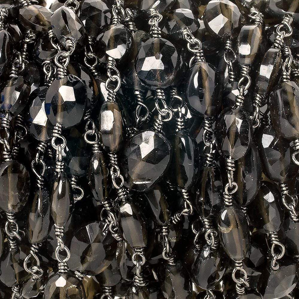 7x5mm Smoky Quartz faceted oval Black Gold Chain by the foot 23 pieces - Beadsofcambay.com