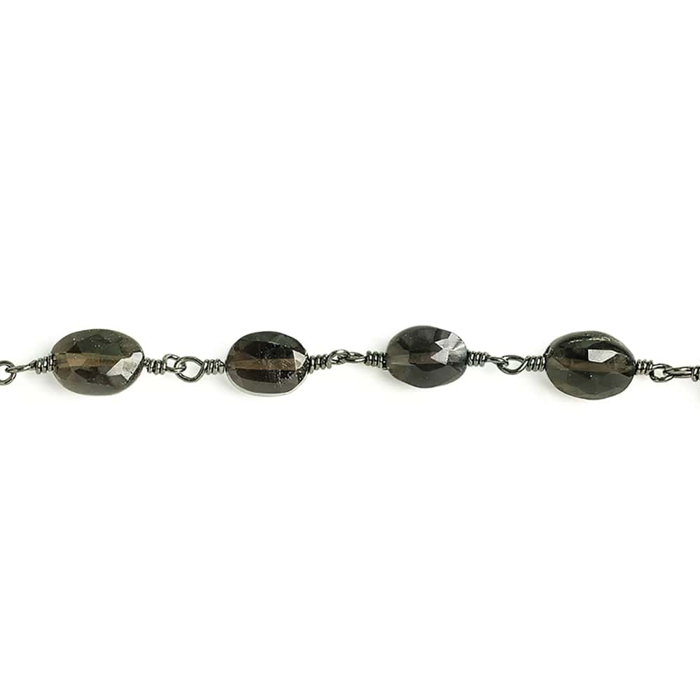 7x5mm Smoky Quartz faceted oval Black Gold Chain by the foot 23 pieces - Beadsofcambay.com