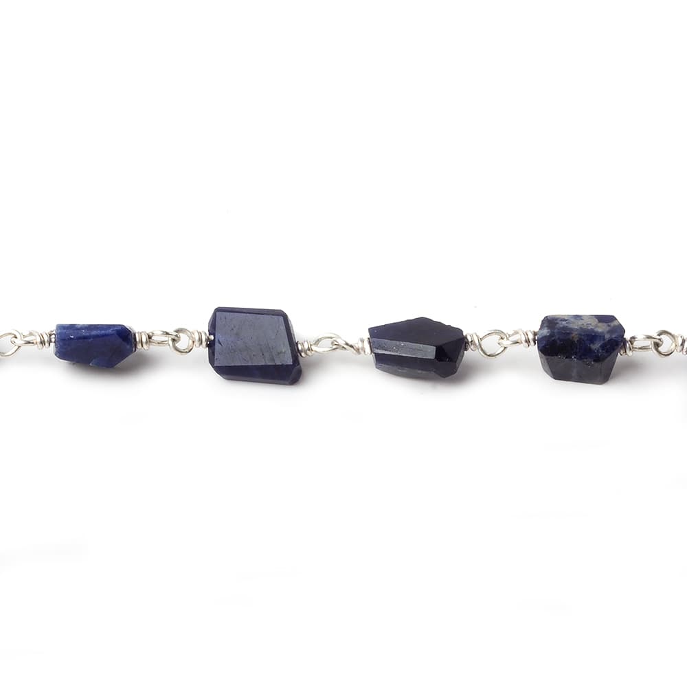 7x5mm Sodalite faceted nugget .925 Silver Chain by the foot 22 pieces - Beadsofcambay.com