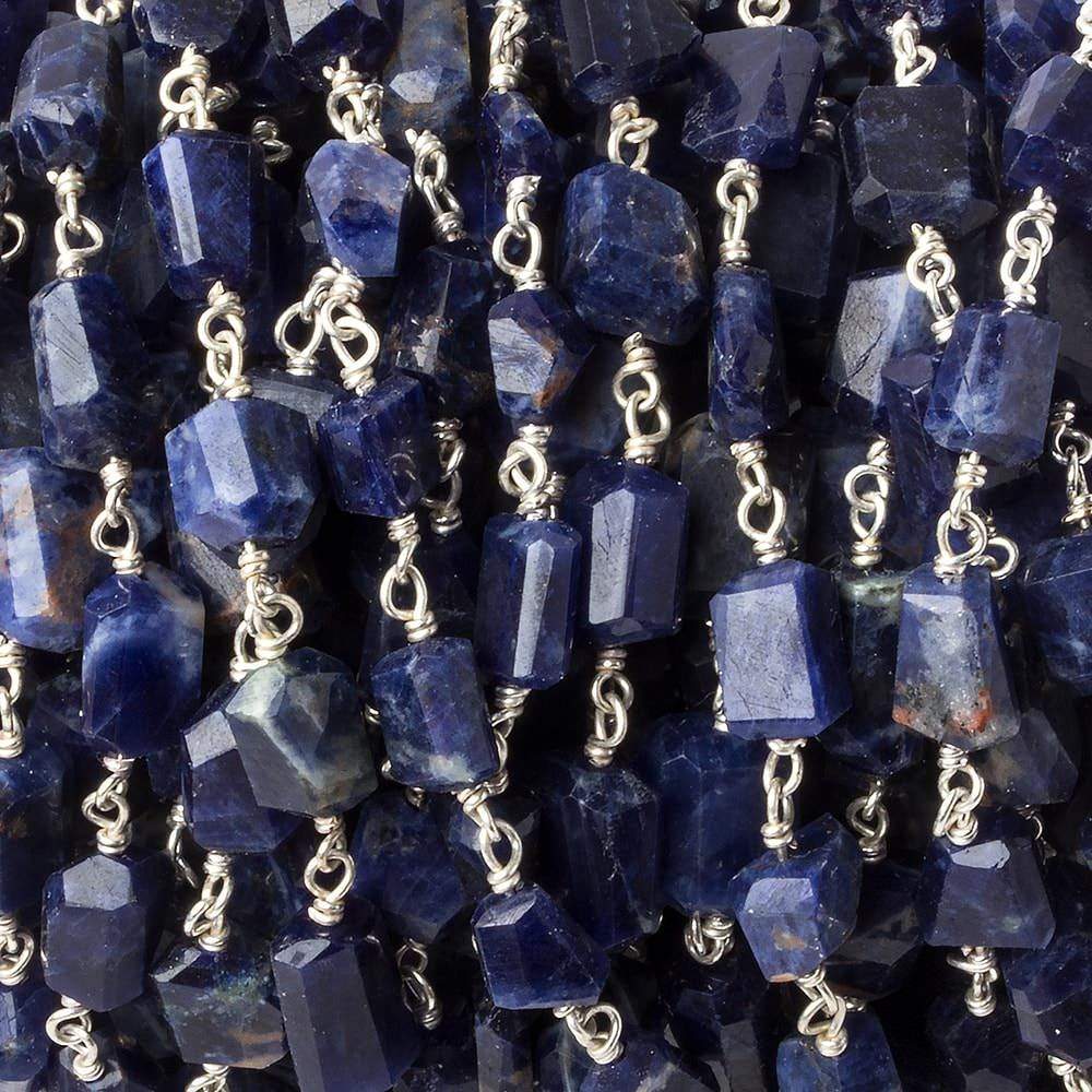 7x5mm Sodalite faceted nugget .925 Silver Chain by the foot 22 pieces - Beadsofcambay.com