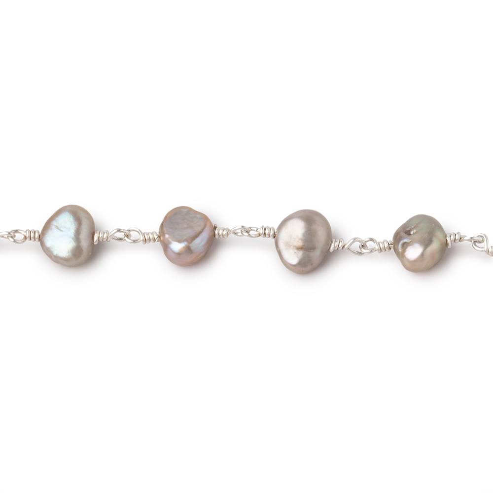 7x5mm Taupe Side Drill Baroque Pearls on Silver Plated Chain - Beadsofcambay.com