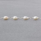 7x5mm White Oval Pearl .925 Sterling Silver Chain by the foot 22 pcs - Beadsofcambay.com