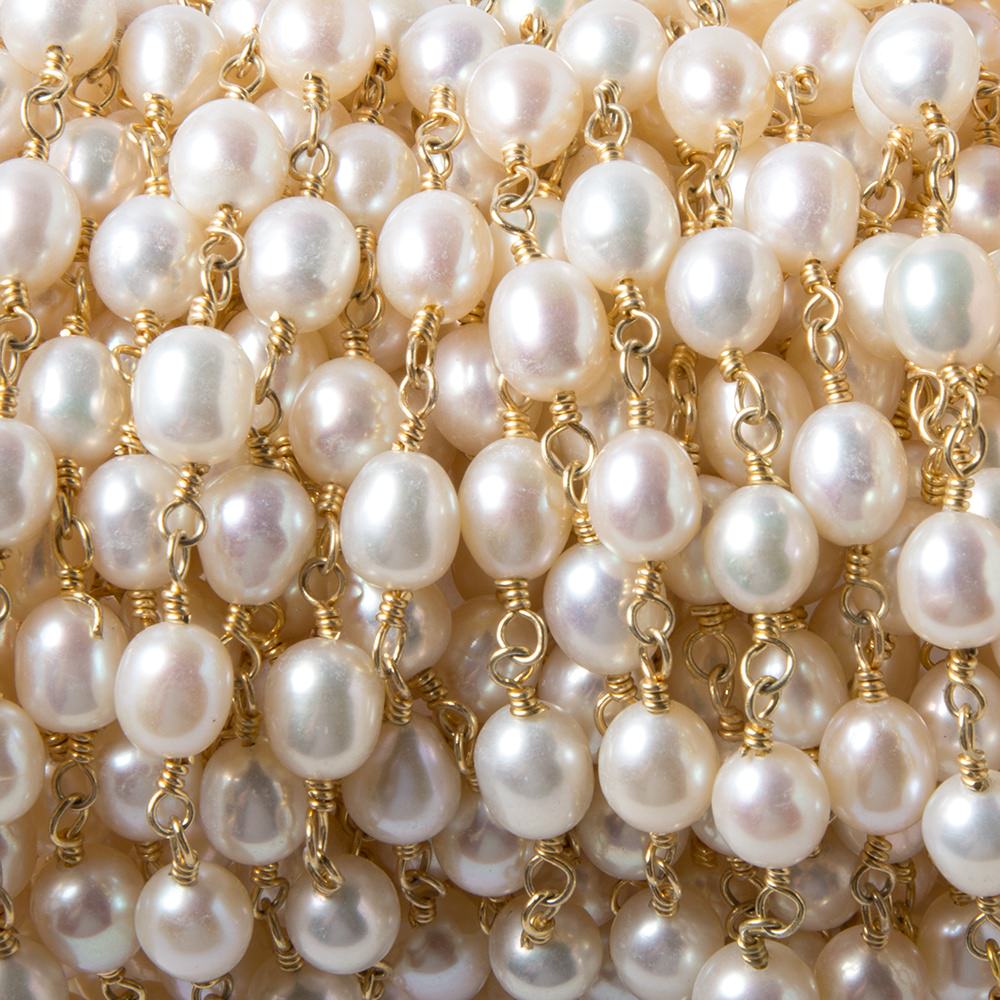 7x5mm White Oval Pearl Vermeil Chain by the foot 22 pcs - Beadsofcambay.com