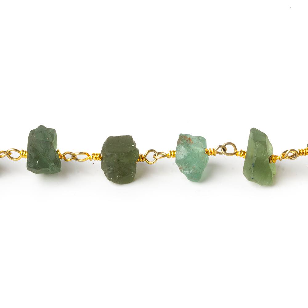 7x6-10x8mm Matte Green Apatite Chips Gold plated Chain by the foot 26 pieces - Beadsofcambay.com