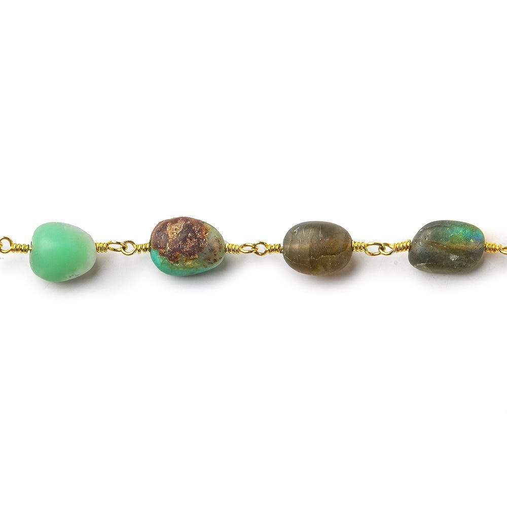 7x6-11x7mm Matte Multi Gemstone plain nugget Silver plated Chain by the foot 20 beads per - Beadsofcambay.com