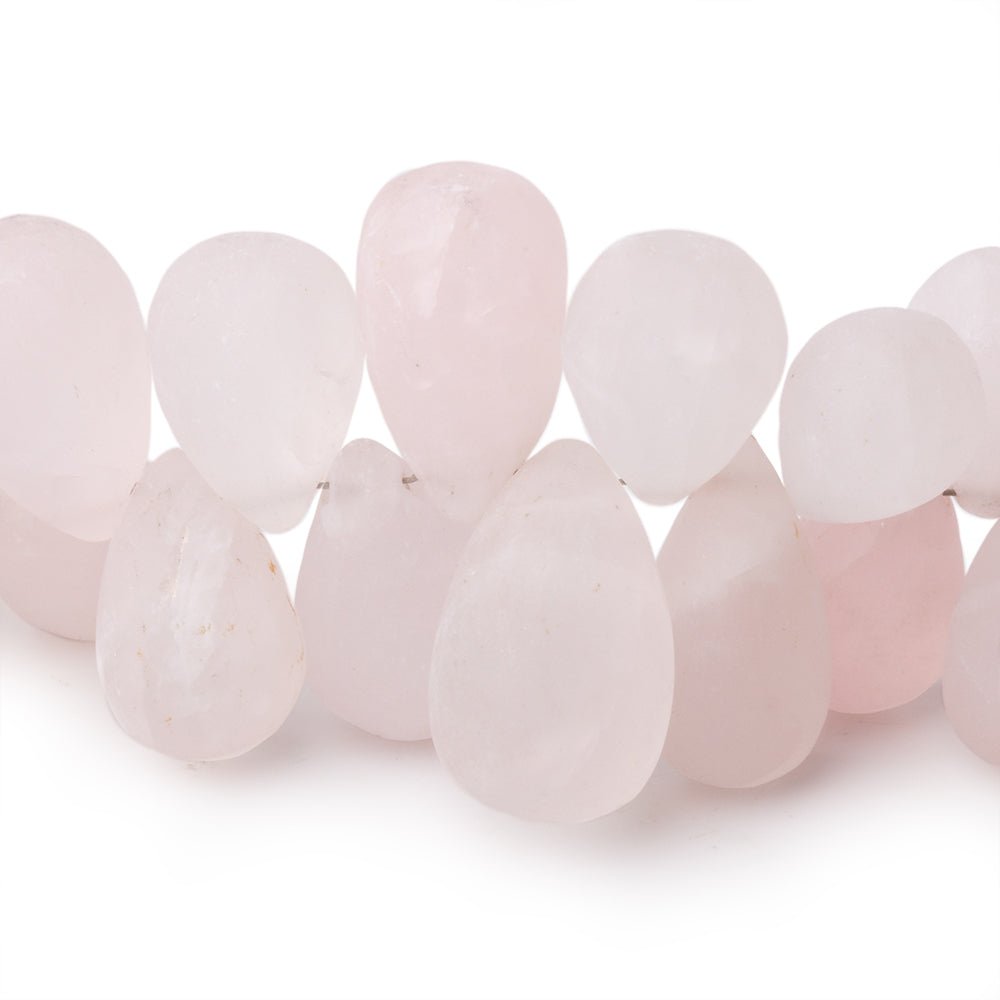 7x6-20x12mm Matte Rose Quartz Plain Tear Drops 8 inch 55 Beads - Beadsofcambay.com