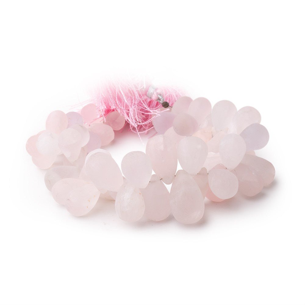 7x6-20x12mm Matte Rose Quartz Plain Tear Drops 8 inch 55 Beads - Beadsofcambay.com