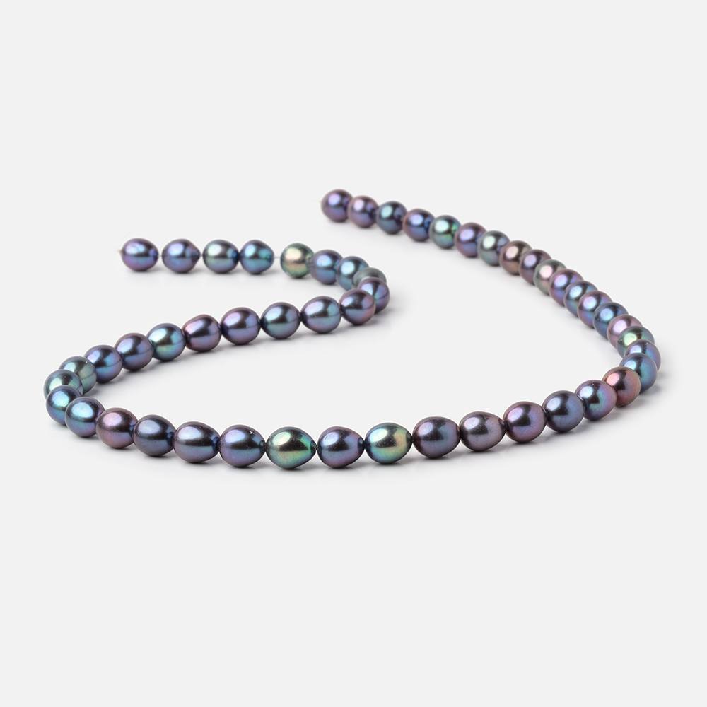 7x6-8x6.5mm Peacock Straight Drill Oval Freshwater Pearls 16 inch 52 Beads - Beadsofcambay.com