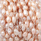 7x6-8x6mm Peach Baroque Pearls on Silver Plated Chain - Beadsofcambay.com
