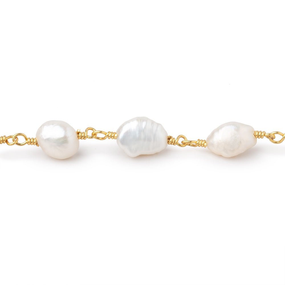 7x6-8x6mm White Baroque Pearls on Gold Plated Chain - Beadsofcambay.com