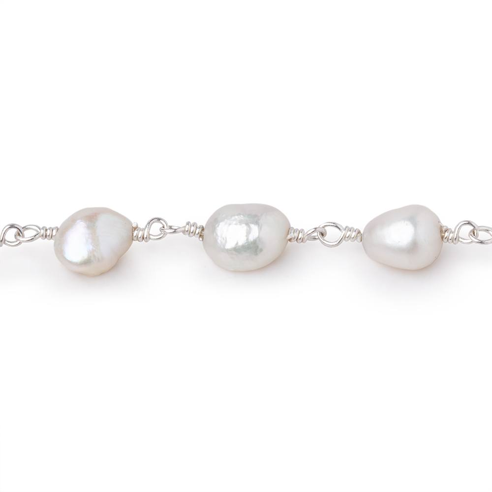 7x6-8x6mm White Baroque Pearls on Silver Plated Chain - Beadsofcambay.com