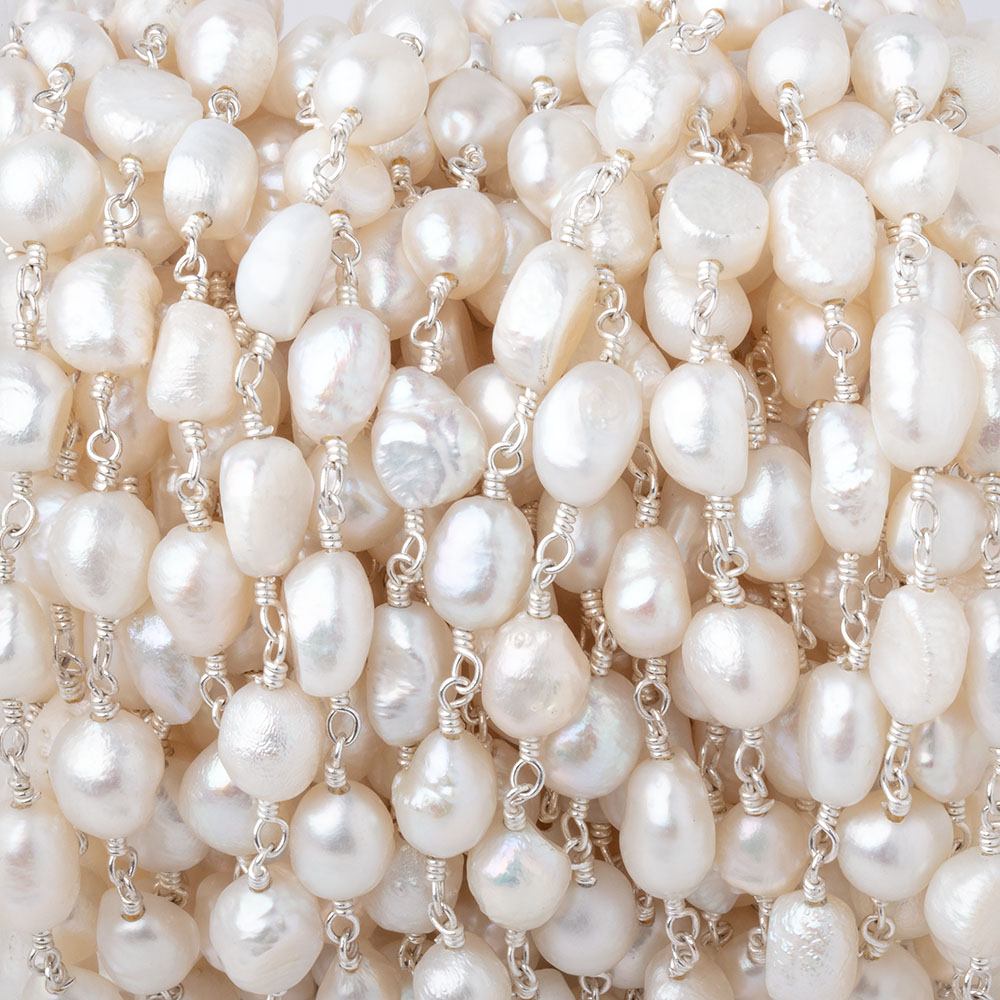 7x6-8x6mm White Baroque Pearls on Silver Plated Chain - Beadsofcambay.com