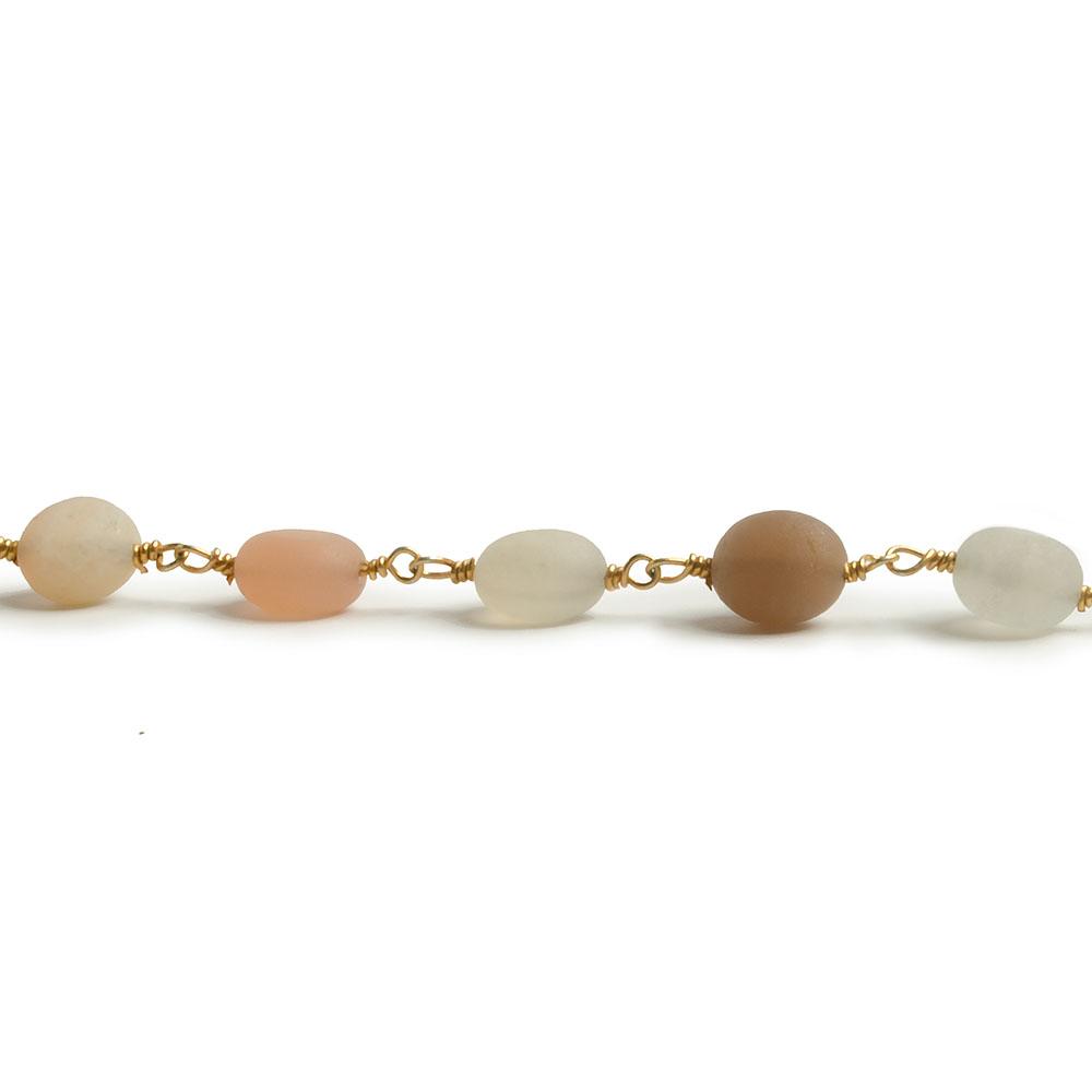 7x6-8x7mm Matte MultiColor Moonstone nugget Gold plated Chain by the foot with approximately 23 pcs - Beadsofcambay.com