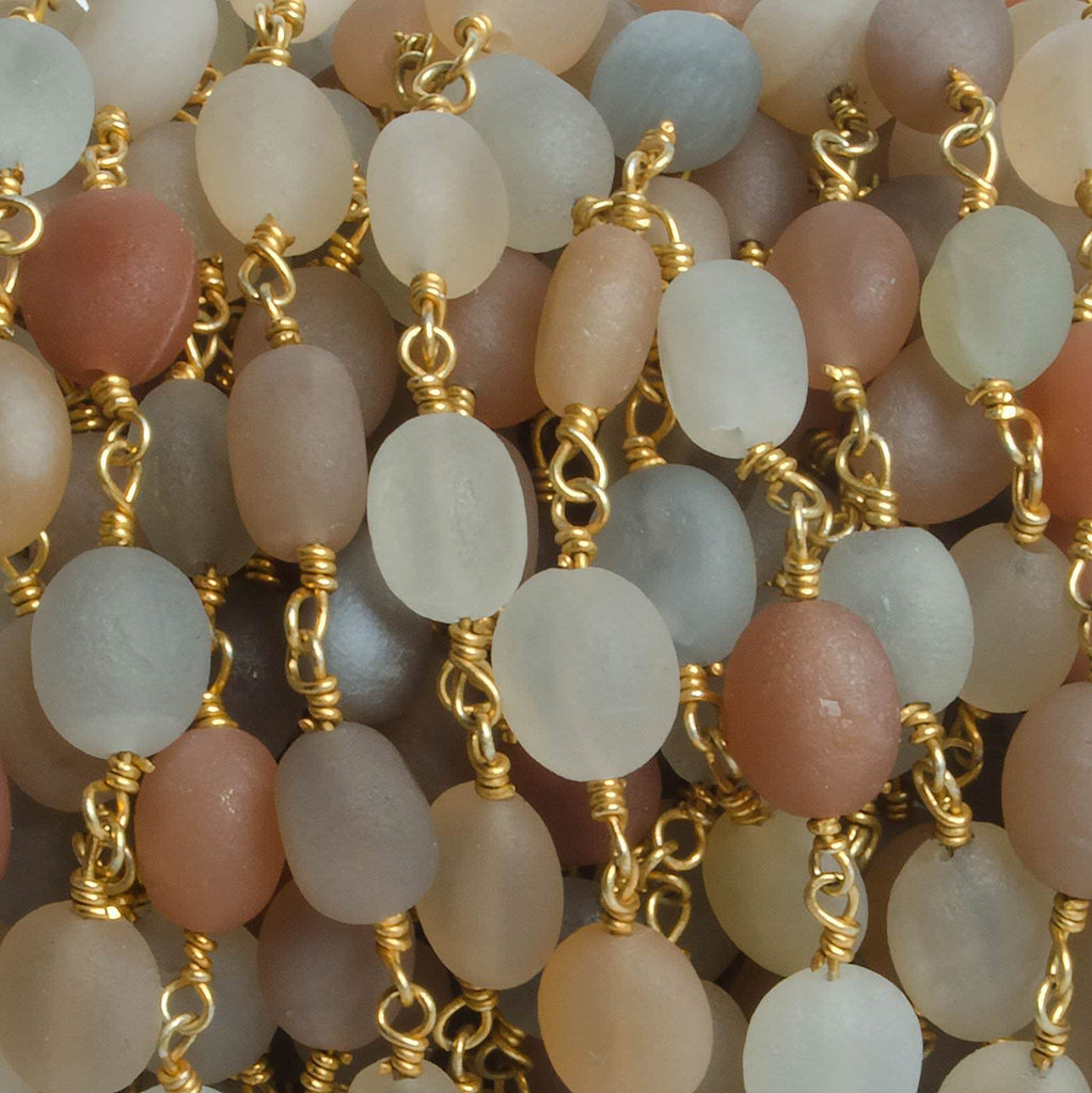 7x6-8x7mm Matte MultiColor Moonstone nugget Gold plated Chain by the foot with approximately 23 pcs - Beadsofcambay.com