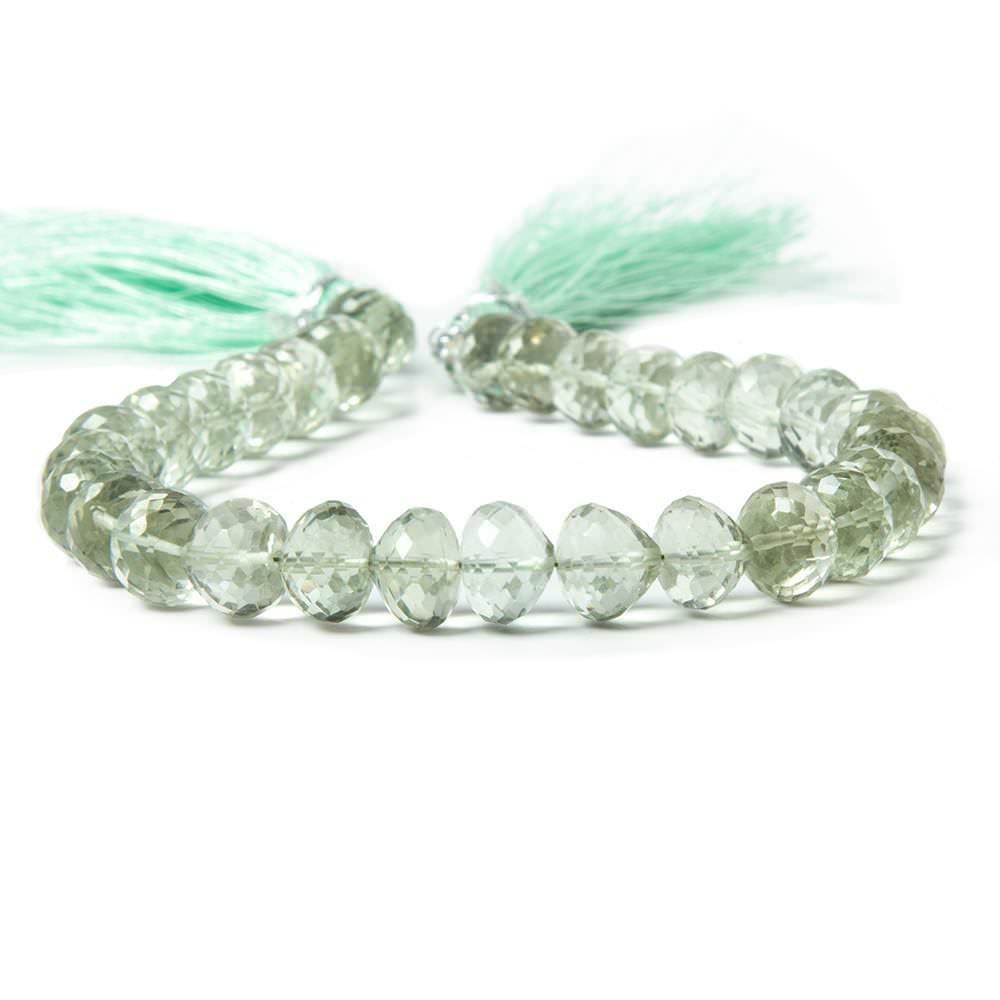 7x6-8x7mm Prasiolite center drill faceted 'Candy Kiss' 7.5 inch 33 Beads AAA - Beadsofcambay.com