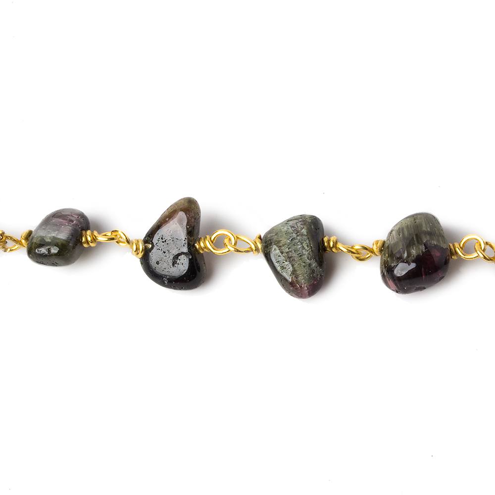 7x6-9x6mm Cat's Eye Tourmaline plain nugget Vermeil Chain by the foot 27 beads - Beadsofcambay.com