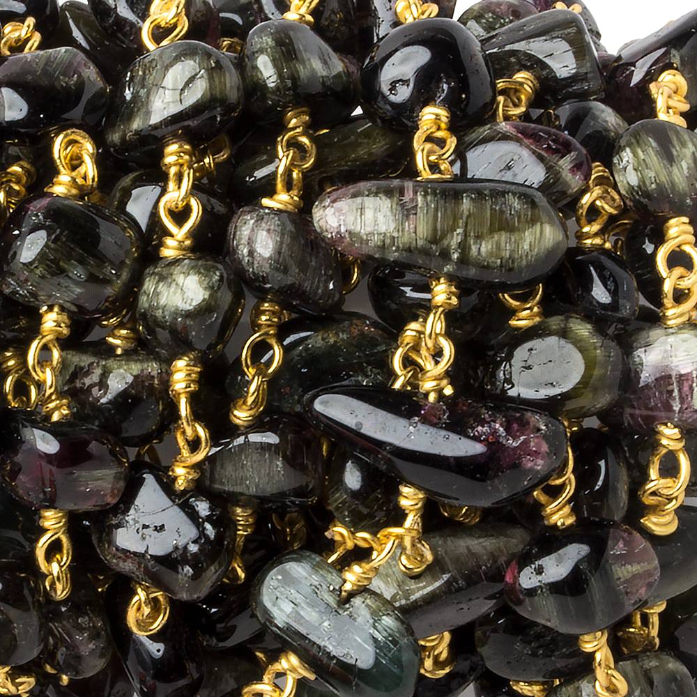 7x6-9x6mm Cat's Eye Tourmaline plain nugget Vermeil Chain by the foot 27 beads - Beadsofcambay.com
