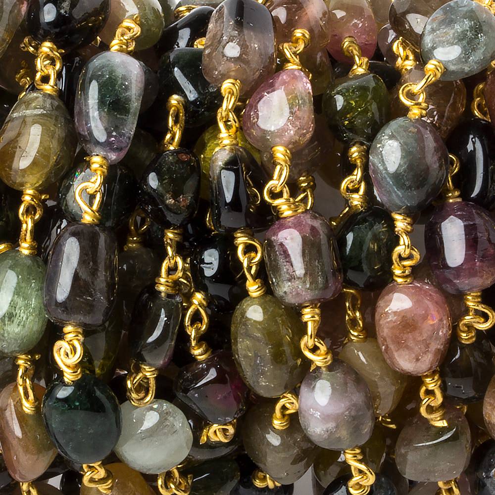 7x6-9x6mm Multi Color Tourmaline plain nugget Vermeil Chain - 1.5ft - Beadsofcambay.com