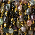 7x6-9x6mm Multi Color Tourmaline plain nugget Vermeil Chain - 1.5ft - Beadsofcambay.com