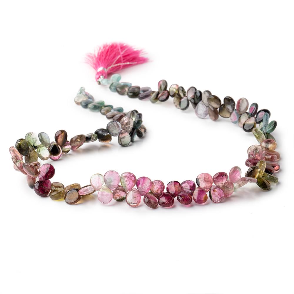 7x6-9x7mm Multi Color Tourmaline Plain Pear beads 18 inch 127 pieces - Beadsofcambay.com