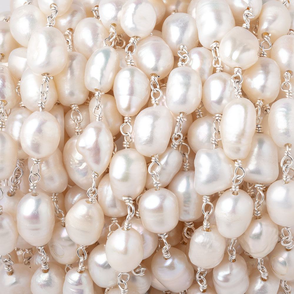 7x6.5-9x7mm Cream Baroque Pearls on .925 Silver Chain - Beadsofcambay.com