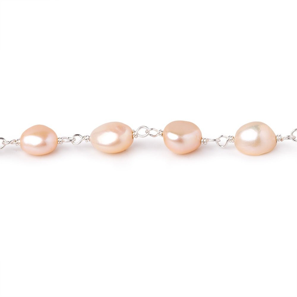 7x6-8x6mm Peach Baroque Pearls on Gold Plated Chain