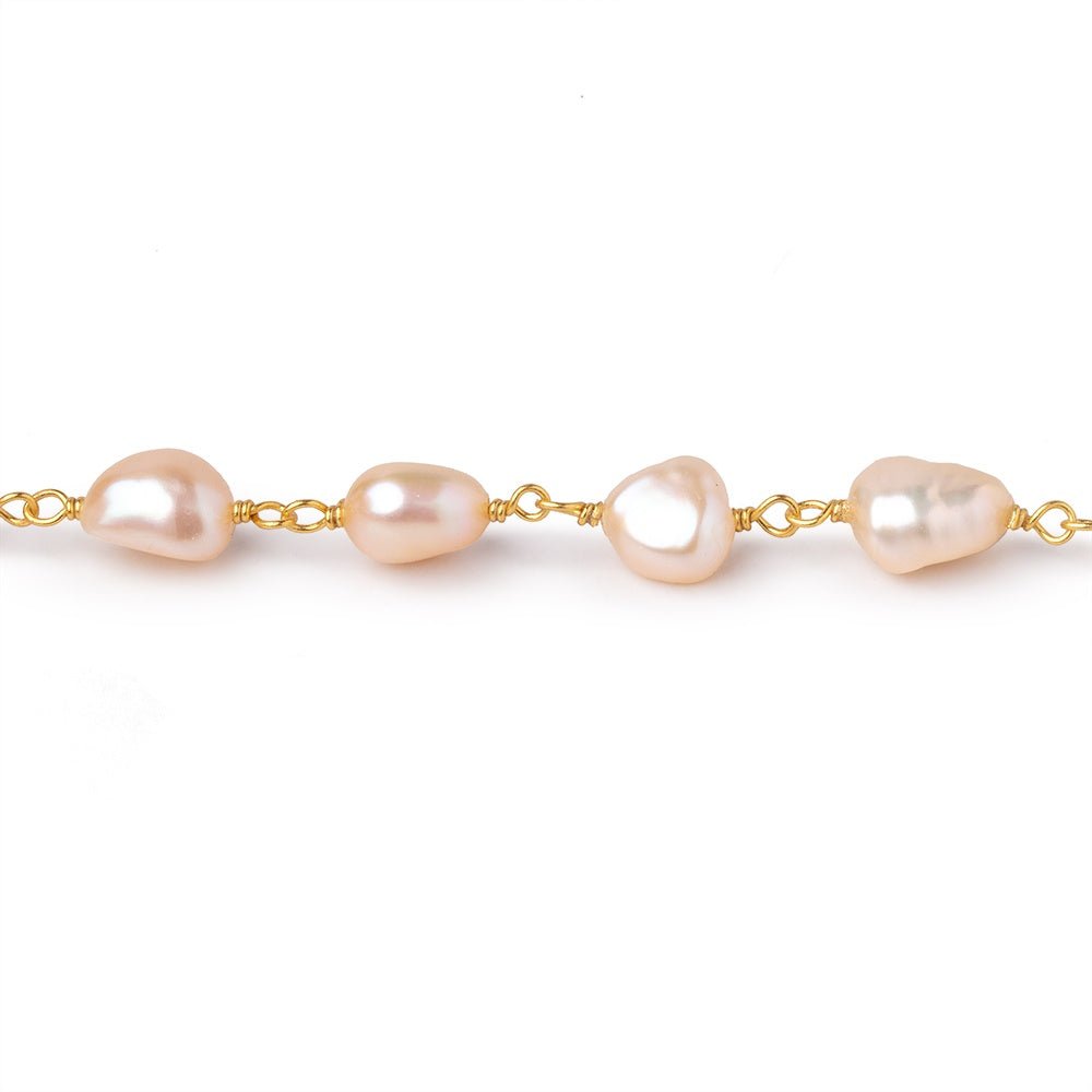 7x6.5-9x7mm Peach Baroque Pearls on Vermeil Chain - Beadsofcambay.com