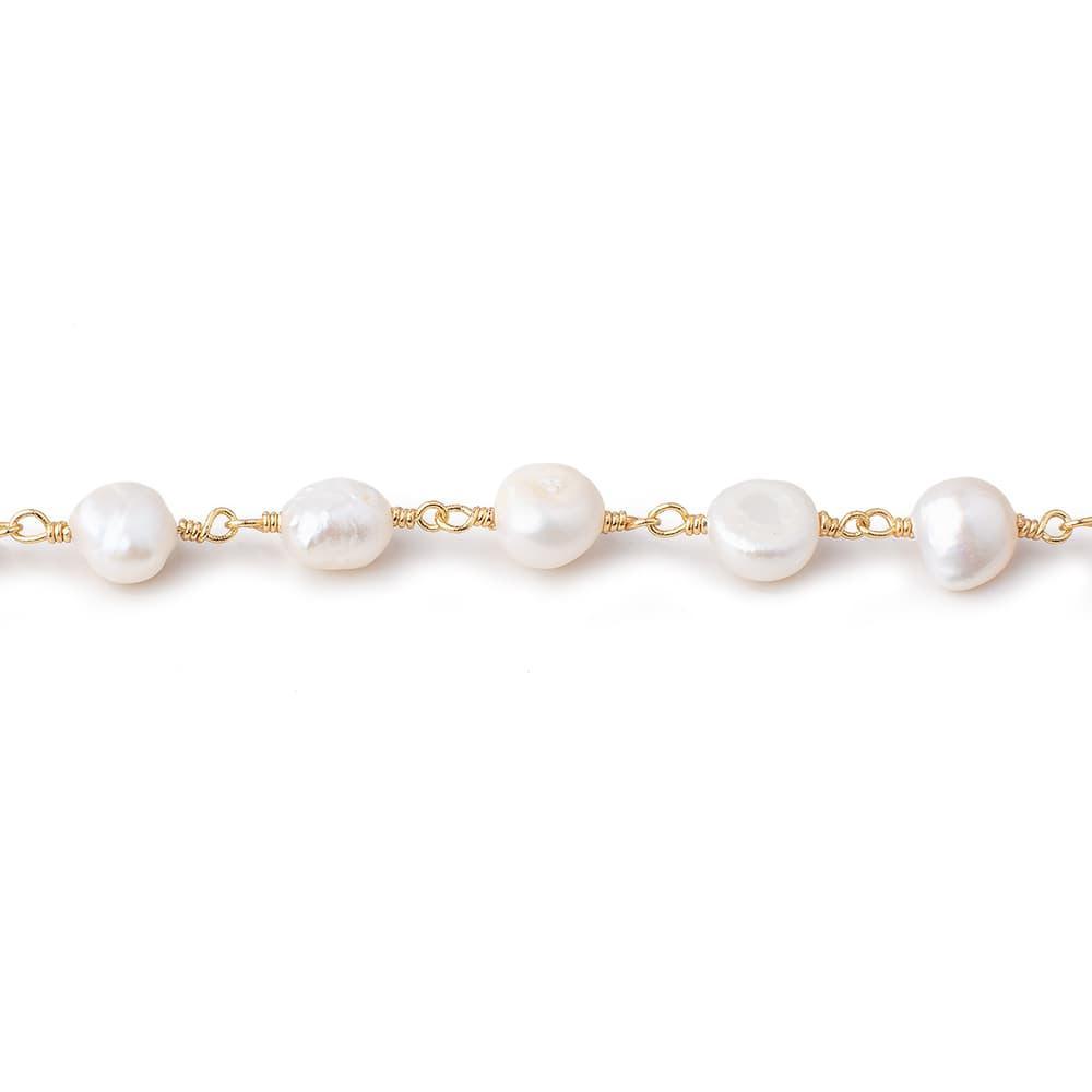7x6mm Cream Baroque Freshwater Pearl Vermeil Chain by the foot 25 beads - Beadsofcambay.com