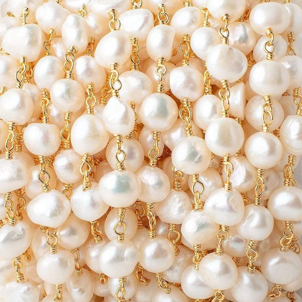 7x6mm Cream Baroque Freshwater Pearl Vermeil Chain by the foot 25 beads - Beadsofcambay.com