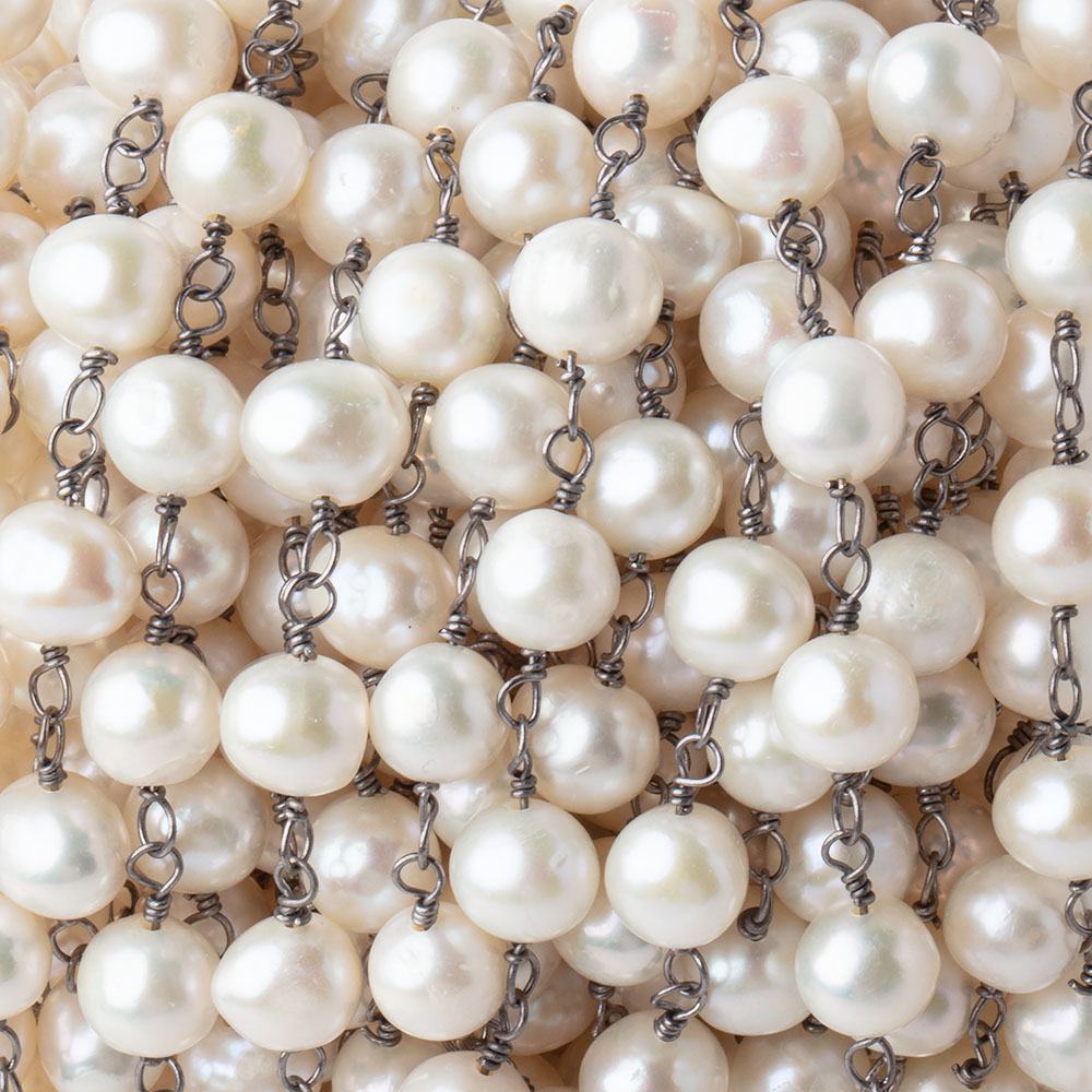 7x6mm Cream Off Round Pearl Black Gold .925 Silver Chain - Beadsofcambay.com