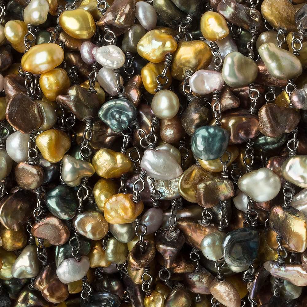 7x6mm Multi Color Top Drill Keshi Pearl Black Gold .925 Silver Chain - Beadsofcambay.com
