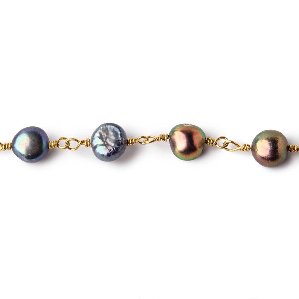 7x6mm Peacock Baroque Freshwater Pearl Gold plated Chain by the foot 23 pcs - Beadsofcambay.com