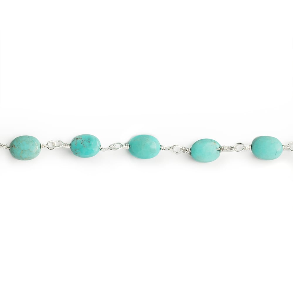 7x6mm Turquoise plain oval Silver Chain by the foot 22 pieces - Beadsofcambay.com