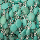 7x6mm Turquoise plain oval Silver Chain by the foot 22 pieces - Beadsofcambay.com