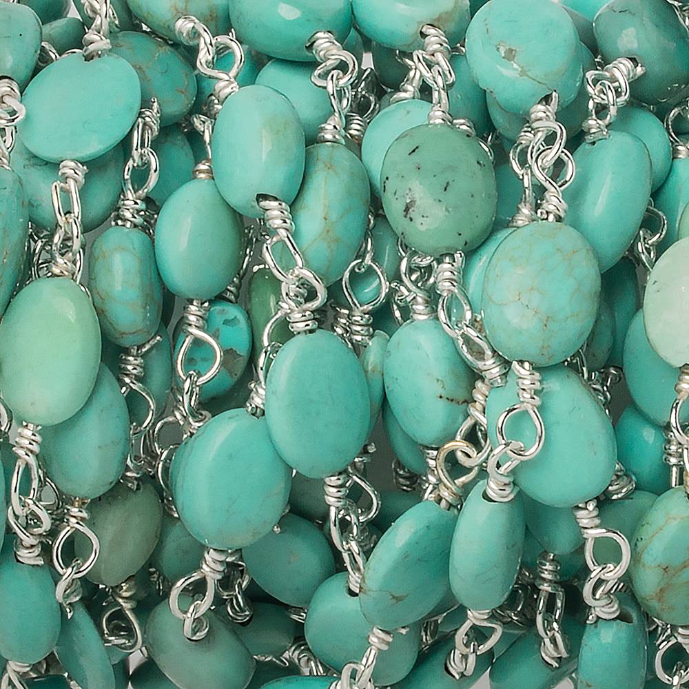 7x6mm Turquoise plain oval Silver Chain by the foot 22 pieces - Beadsofcambay.com