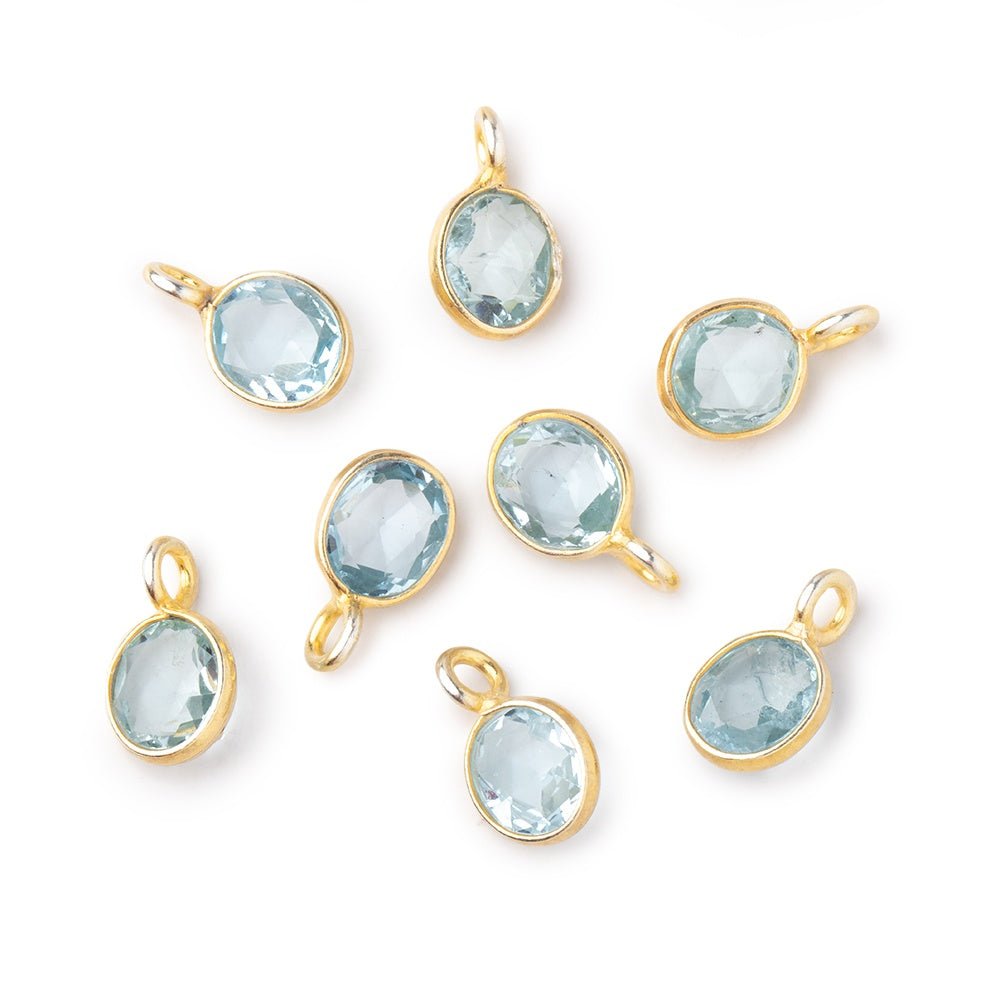 7x6mm Vermeil Bezel Blue Topaz Rose Cut Oval Pendant 1 piece - Beadsofcambay.com