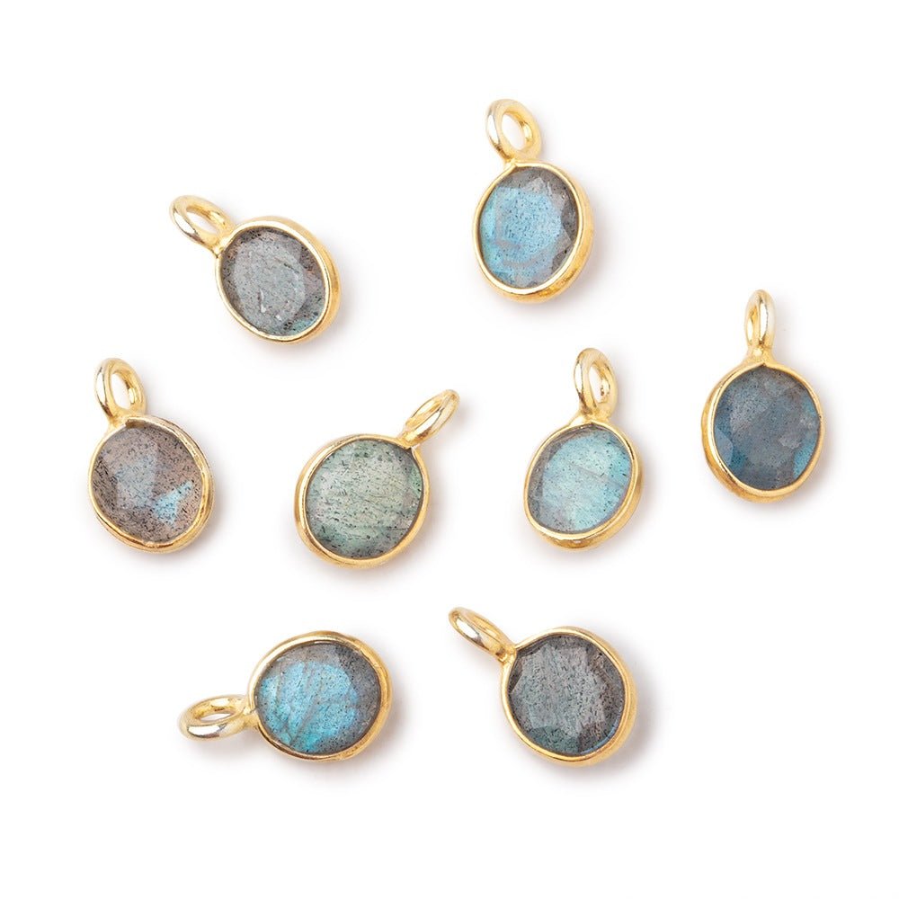 7x6mm Vermeil Bezel Labradorite Rose Cut Oval Pendant 1 piece - Beadsofcambay.com