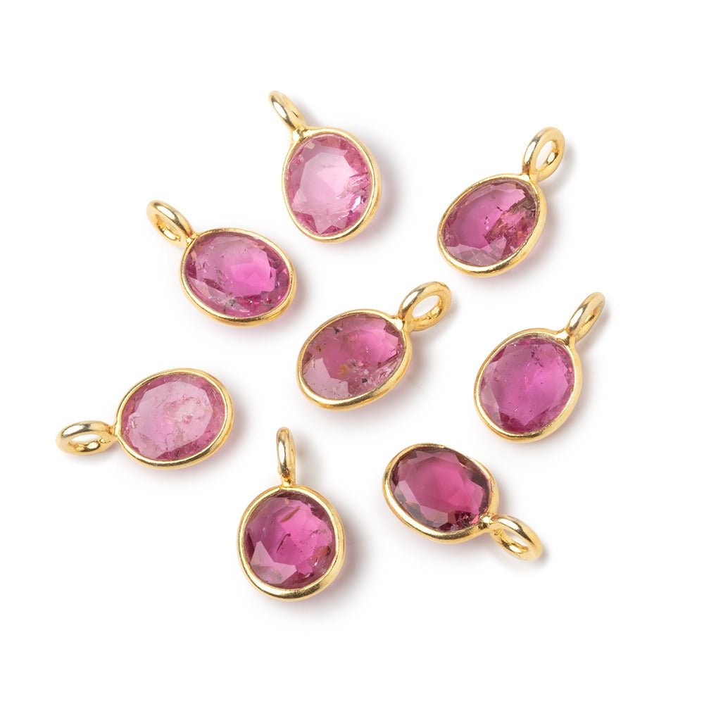 7x6mm Vermeil Bezel Pink Tourmaline Rose Cut Oval Pendant 1 piece - Beadsofcambay.com