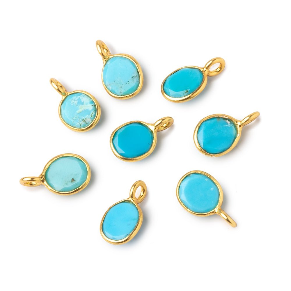 7x6mm Vermeil Bezel Turquoise Rose Cut Oval Pendant 1 piece - Beadsofcambay.com